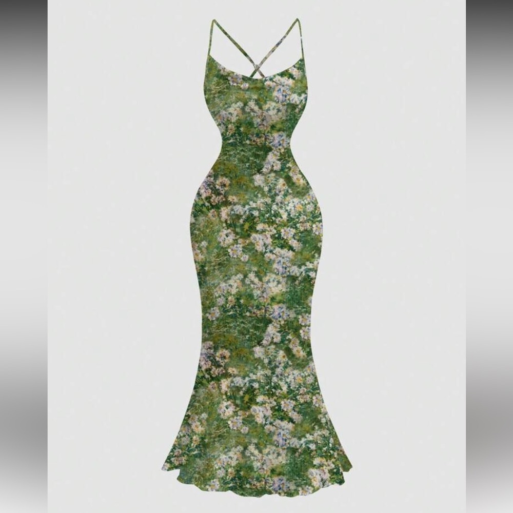 Elegant Floral Maxi Dress in Green